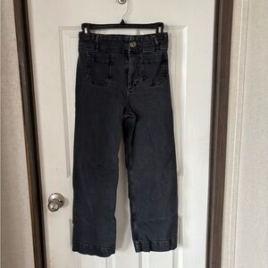 Pilcro Black Cropped Wide-Leg Jeans